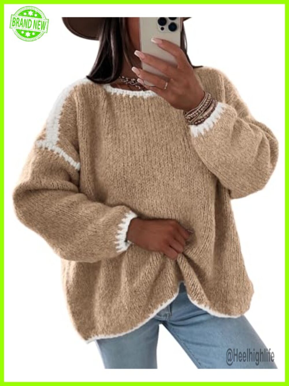 Womens Oversized Chunky Knit Crewneck Pullover Sweater Long Sleeve